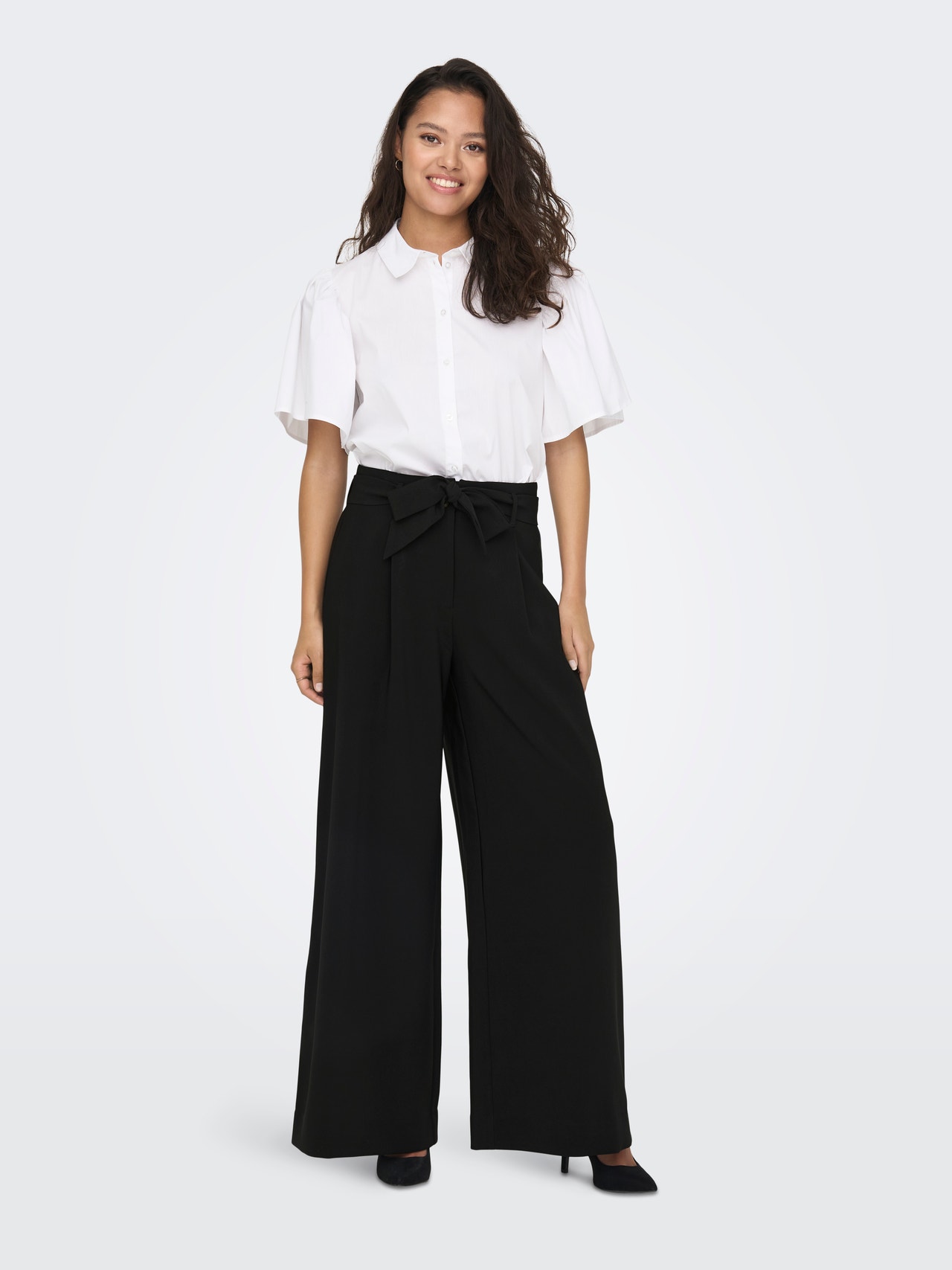 ONLY High Waisted Wide Pants With Belt -Black - 15286399