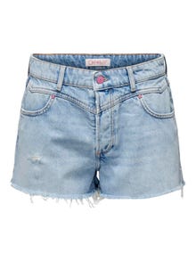 ONLY Shorts Corte straight Cintura alta Bajos deshilachados -Medium Blue Denim - 15286535