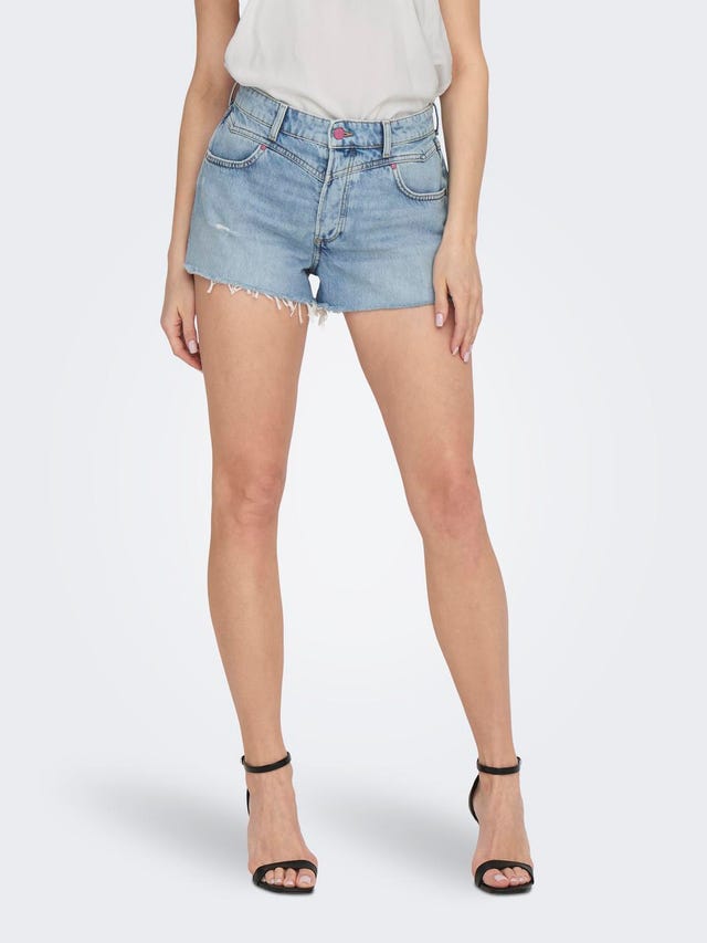 ONLY Gerade geschnitten Hohe Taille Offener Saum Shorts - 15286535
