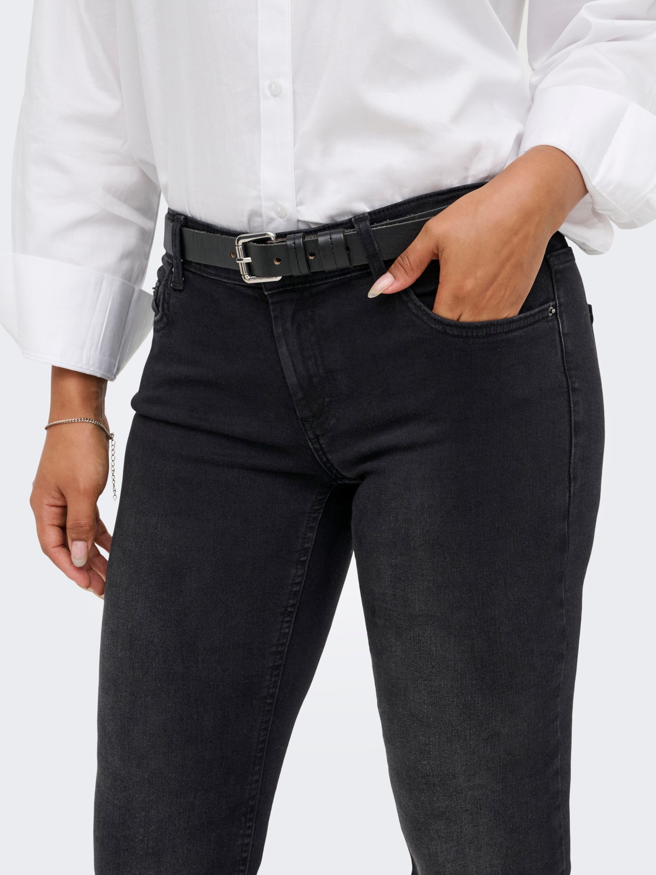ONLY Dames Mid-Waist Jeans Onlhush - Comfortabele Biker Jeans Met Ritssluiting