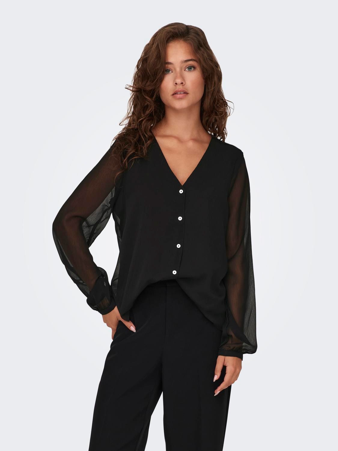 ONLY V-NECK TOP WITH LONG SLEEVES -Black - 15286738