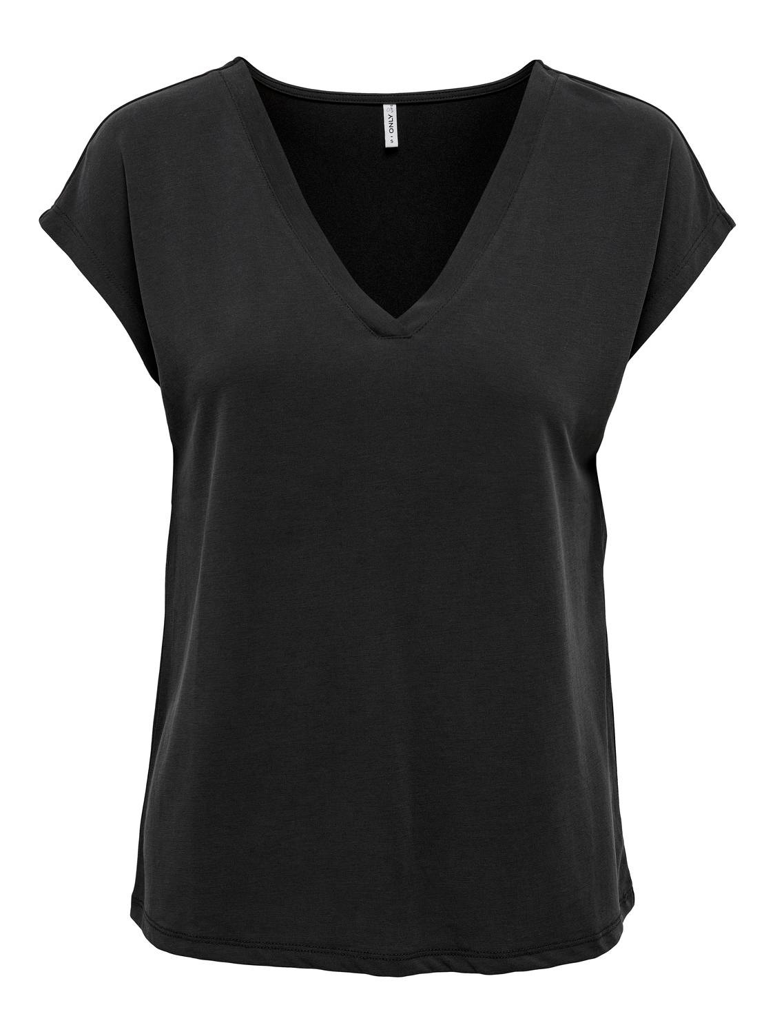 ONLY V-HALS TOP MED KORTE ÆRMER -Black - 15287041