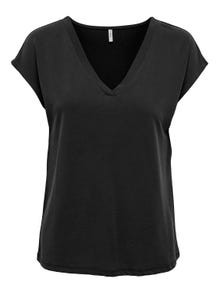 ONLY V-NECK TOP WITH SHORT SLEEVES  -Black - 15287041