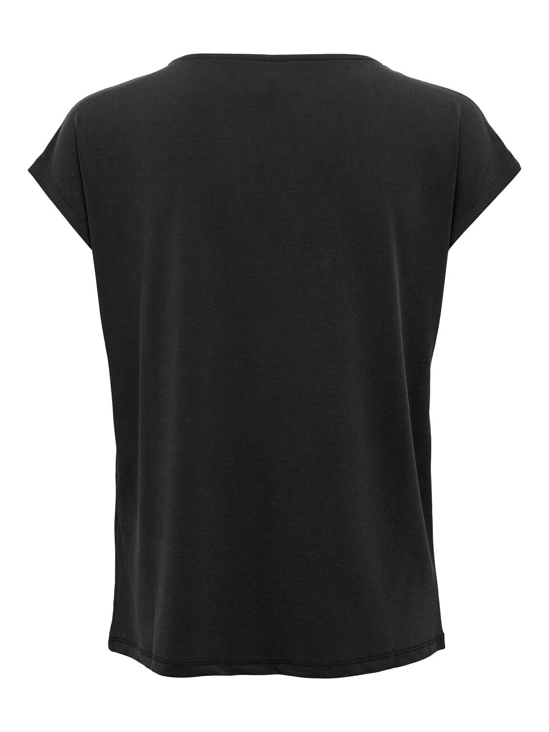 ONLY V-HALS TOP MED KORTE ÆRMER -Black - 15287041