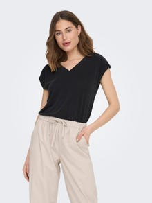 ONLY V-NECK TOP WITH SHORT SLEEVES  -Black - 15287041