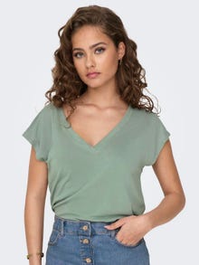ONLY V-NECK TOP WITH SHORT SLEEVES  -Lily Pad - 15287041
