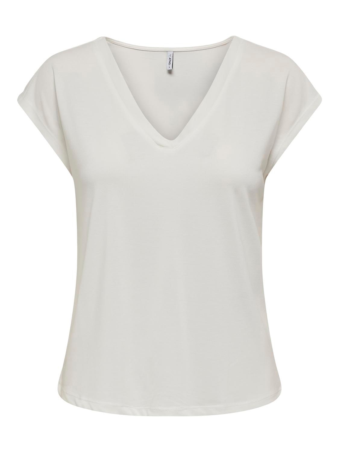 ONLY Regular Fit V-Neck Top -Cloud Dancer - 15287041