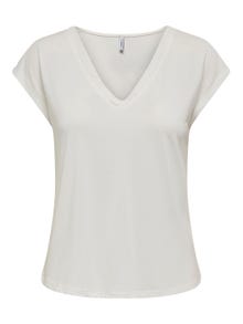 ONLY V-NECK TOP WITH SHORT SLEEVES  -Cloud Dancer - 15287041