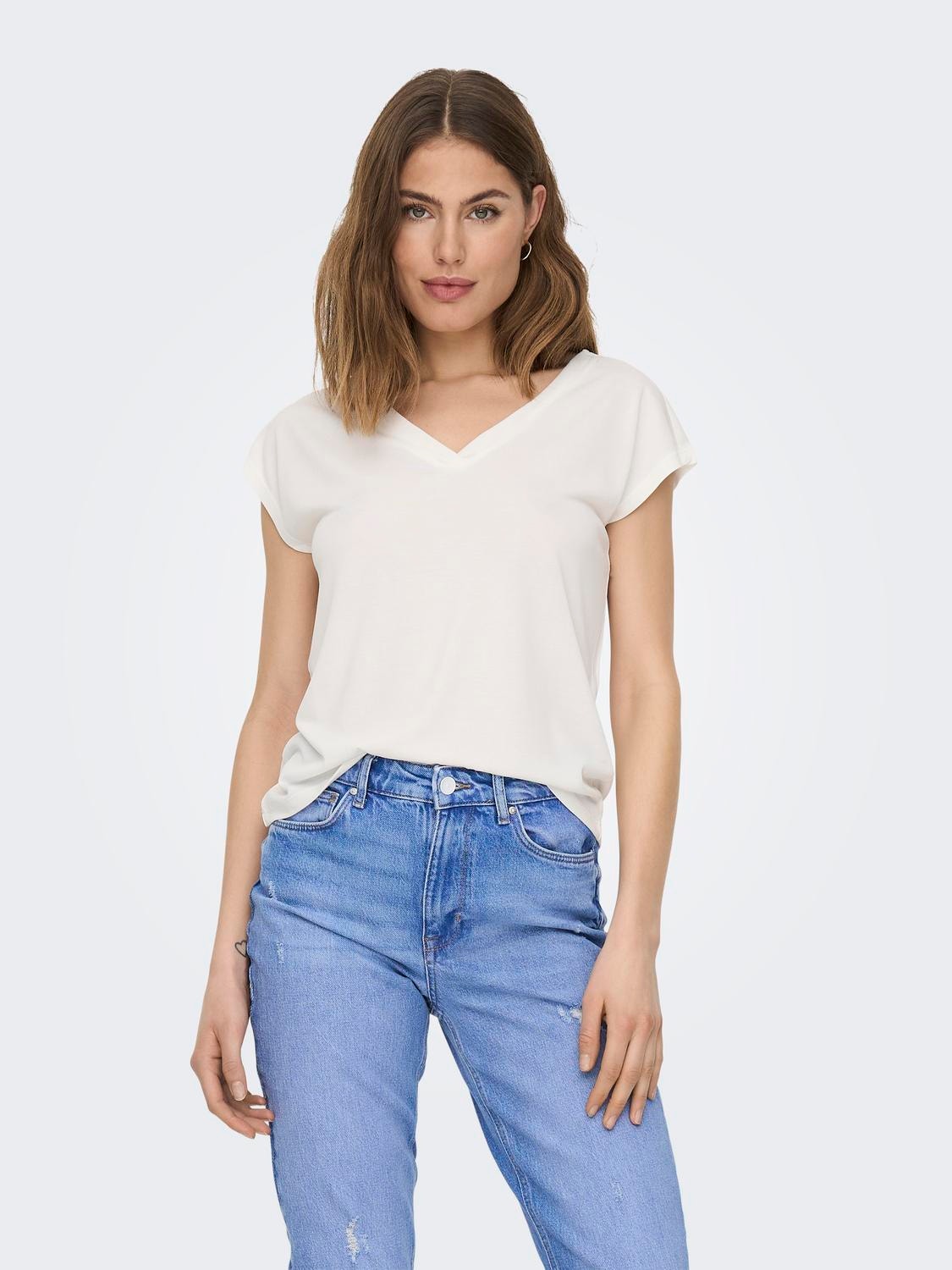 ONLY Tops Corte regular Cuello en V -Cloud Dancer - 15287041