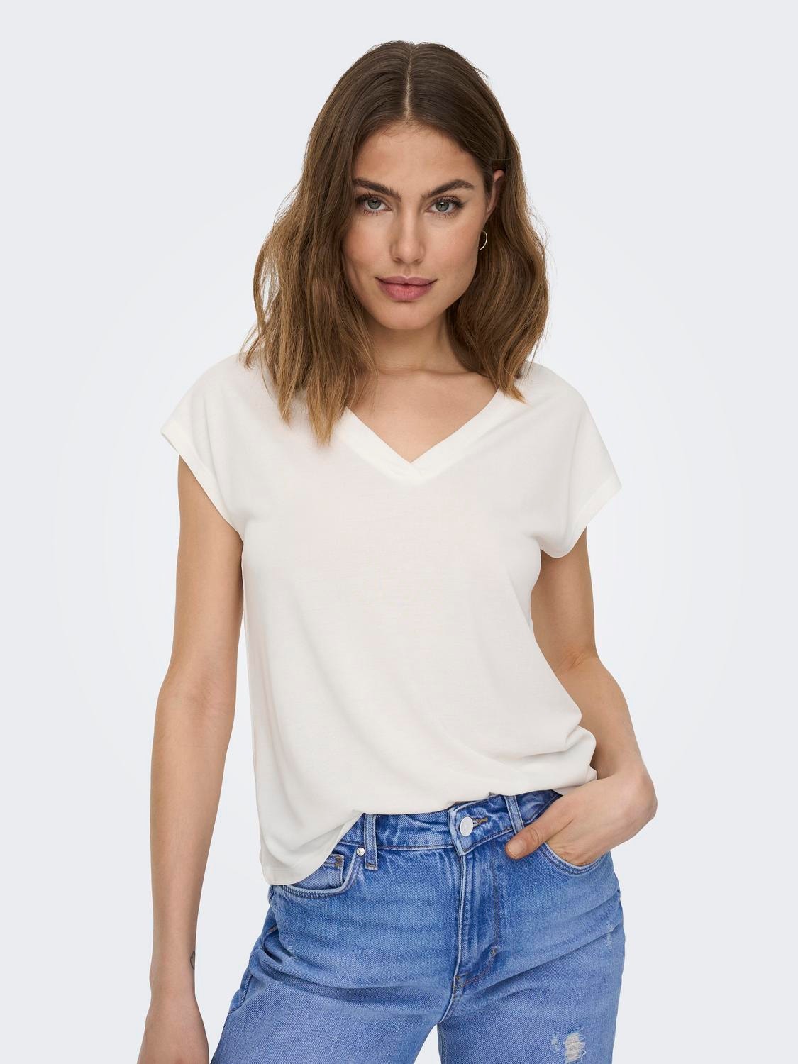 ONLY Tops Corte regular Cuello en V -Cloud Dancer - 15287041