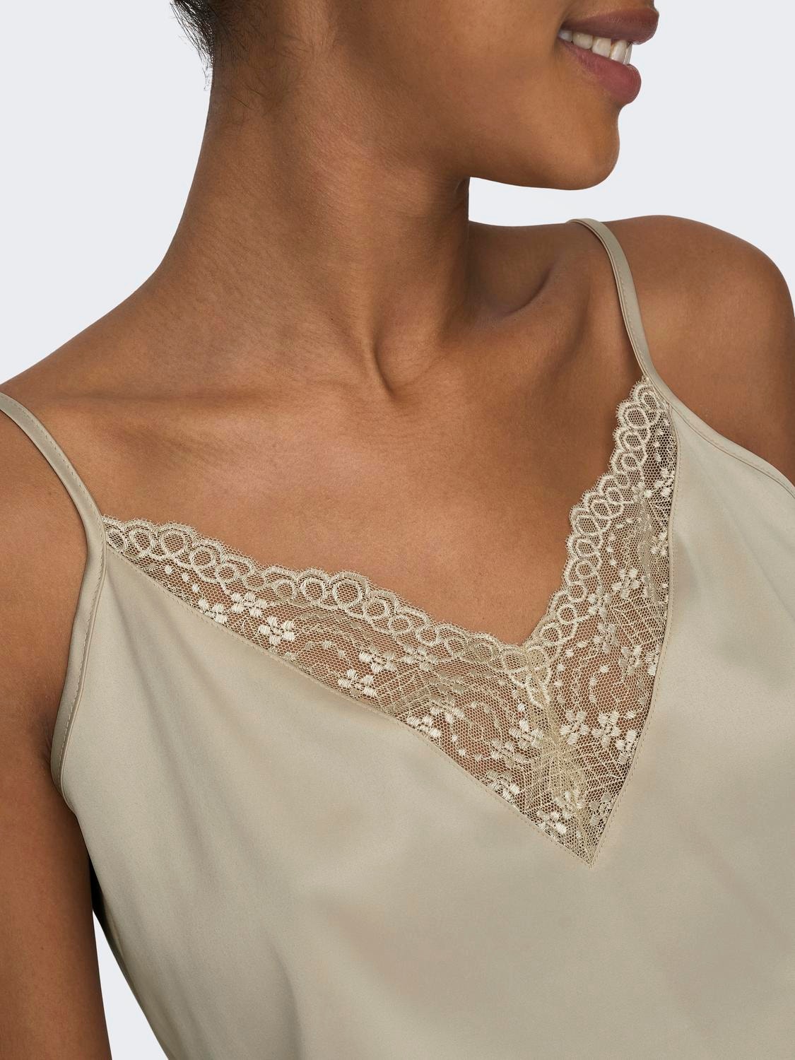 ONLY Singlet Top With Lace Details -Creme - 15287104