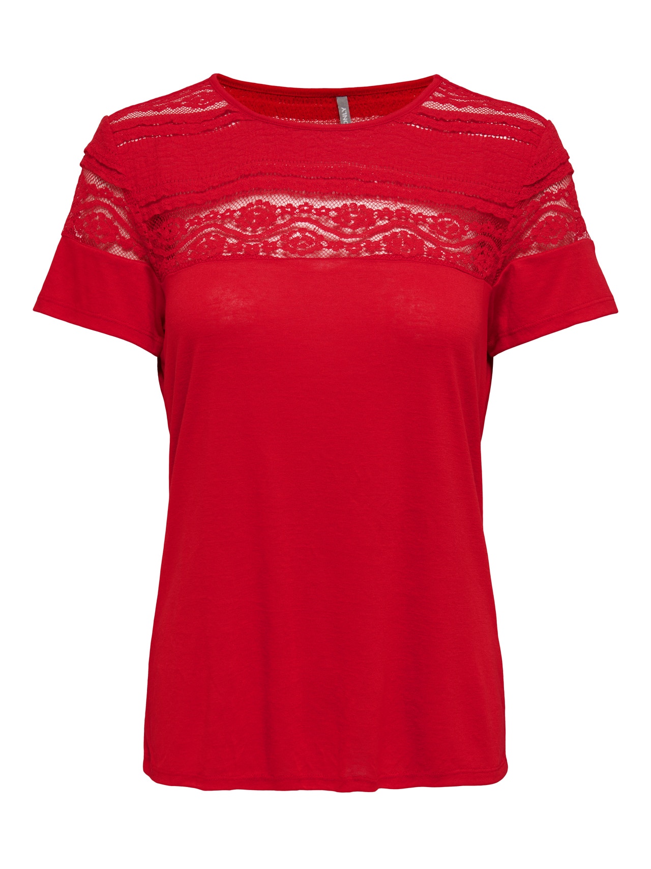 ONLY T-shirt med Blondedetalje -High Risk Red - 15287209