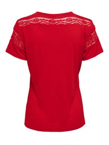 ONLY Lace mix Short Sleeved Top -High Risk Red - 15287209