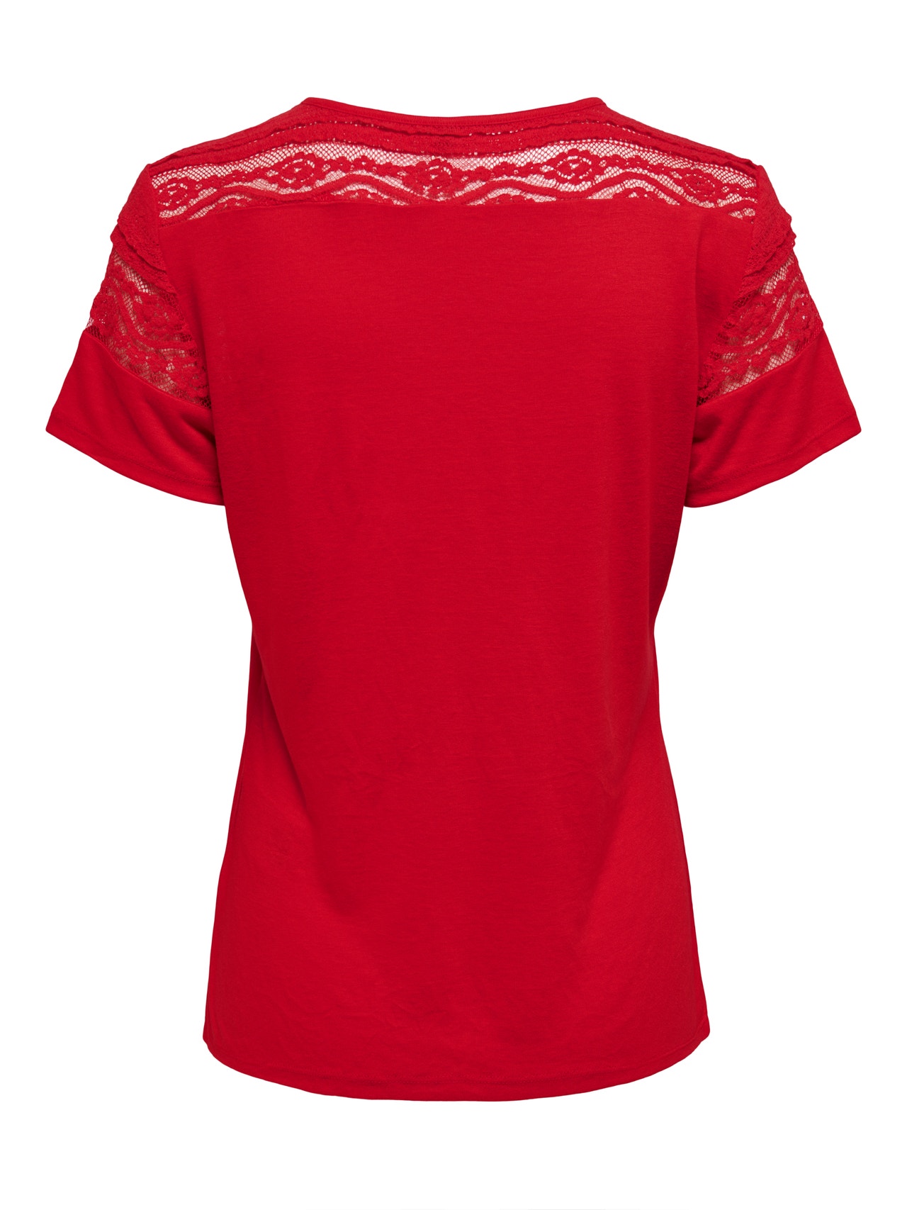 ONLY Lace mix Short Sleeved Top -High Risk Red - 15287209