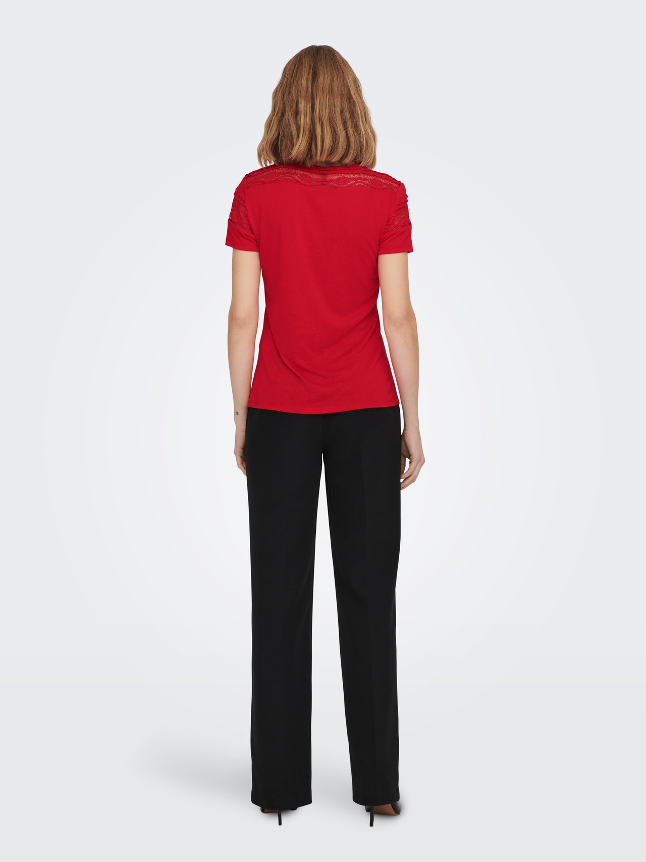 ONLY T-shirt med Blondedetalje -High Risk Red - 15287209