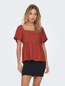 ONLY Regular Fit Square neck Volume sleeves Top -Hot Sauce - 15287230