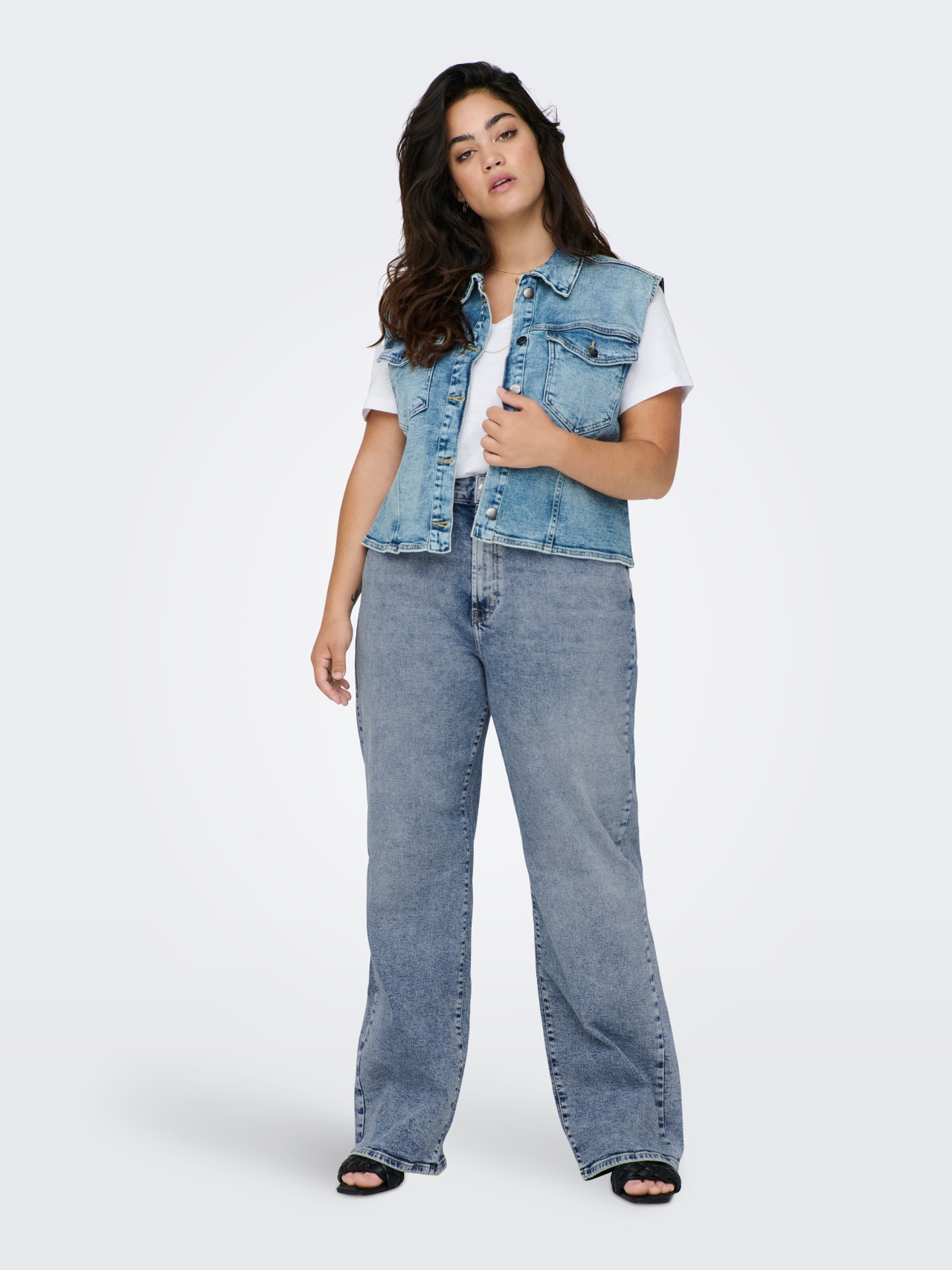 ONLY Curvy CARHope wide high waisted jeans -Light Blue Denim - 15287280