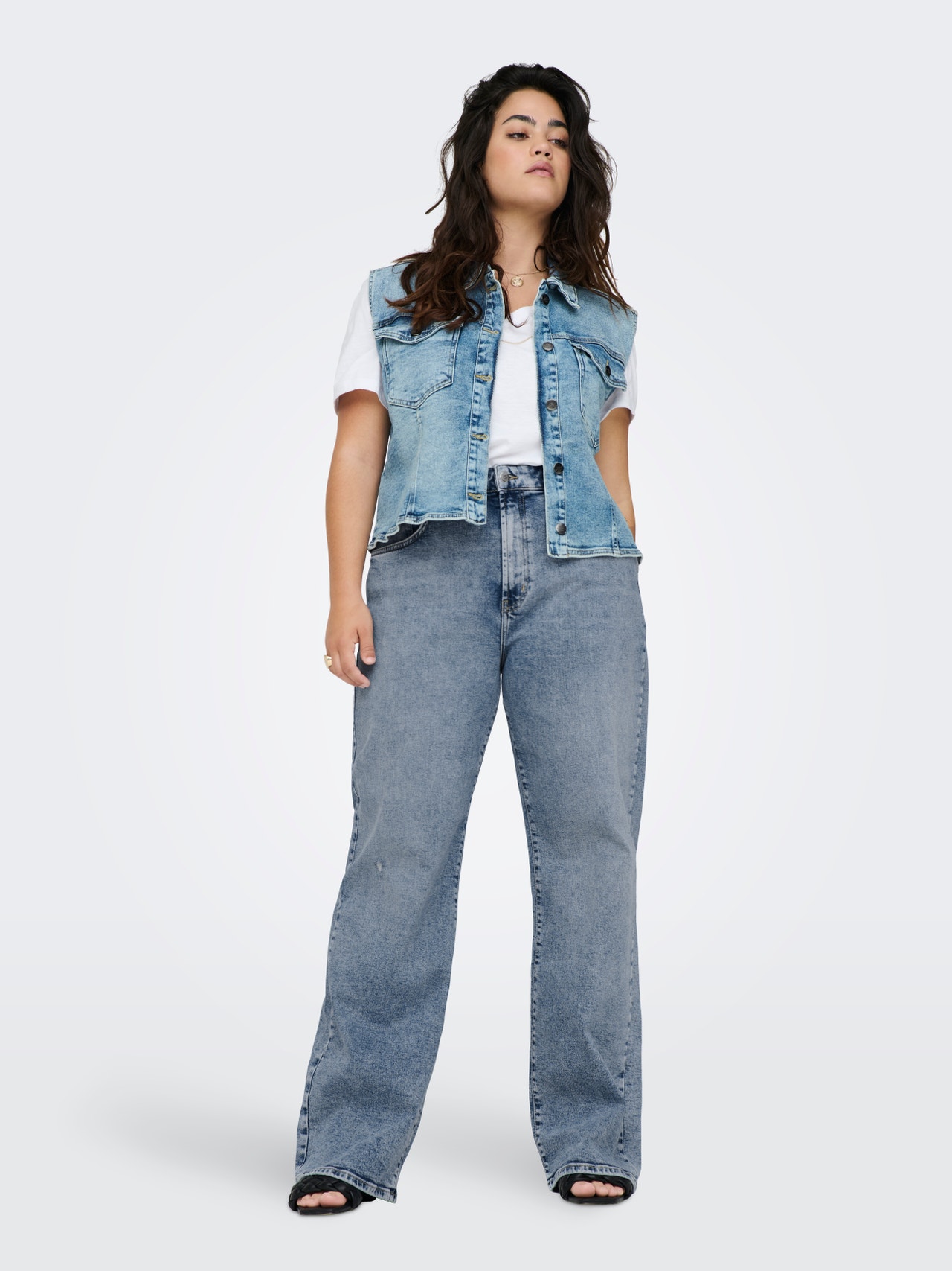 ONLY Curvy CARHope wijde high-waist jeans -Light Blue Denim - 15287280