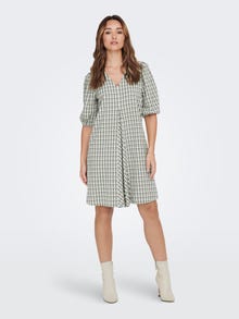 ONLY V-Neck Puff Sleeves Dresss -Whitecap Gray - 15287333