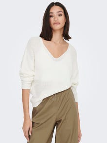 ONLY Round Neck Ribbed cuffs Pullover -Cloud Dancer - 15287436