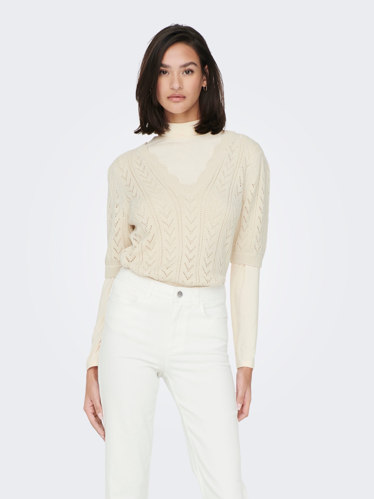 ONLY Knit Fit V-Ausschnitt Pullover -Whitecap Gray - 15287445