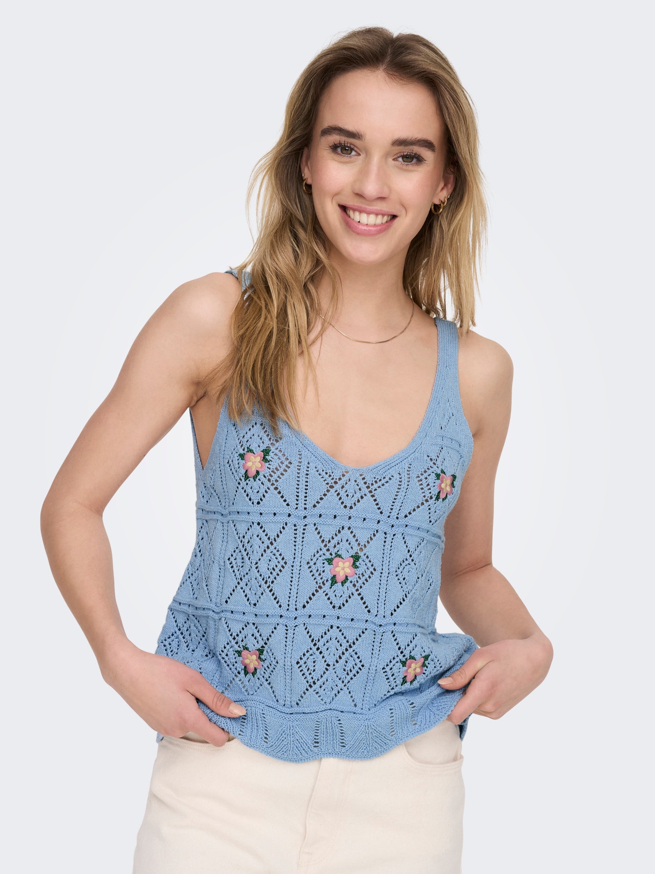 ONLY ONLARIBA Pletený top -Sky Blue - 15287517
