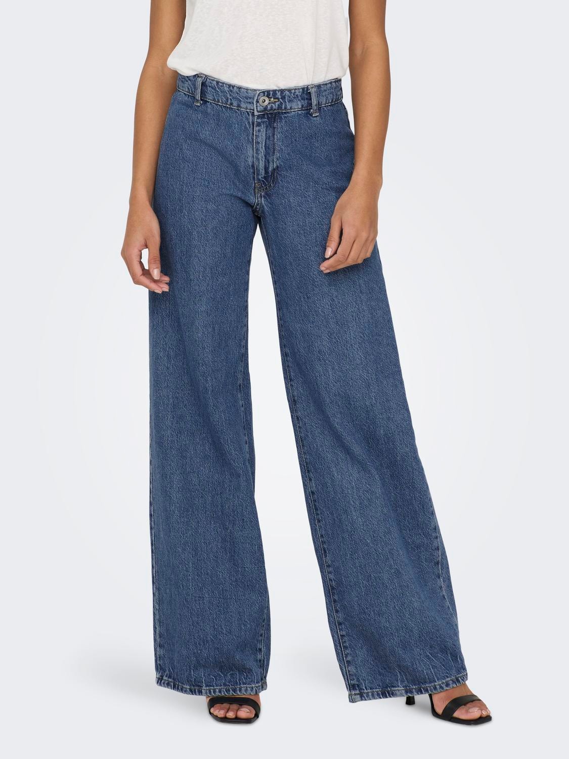 ONLY ONLKane Low waist wide leg jeans -Medium Blue Denim - 15287525