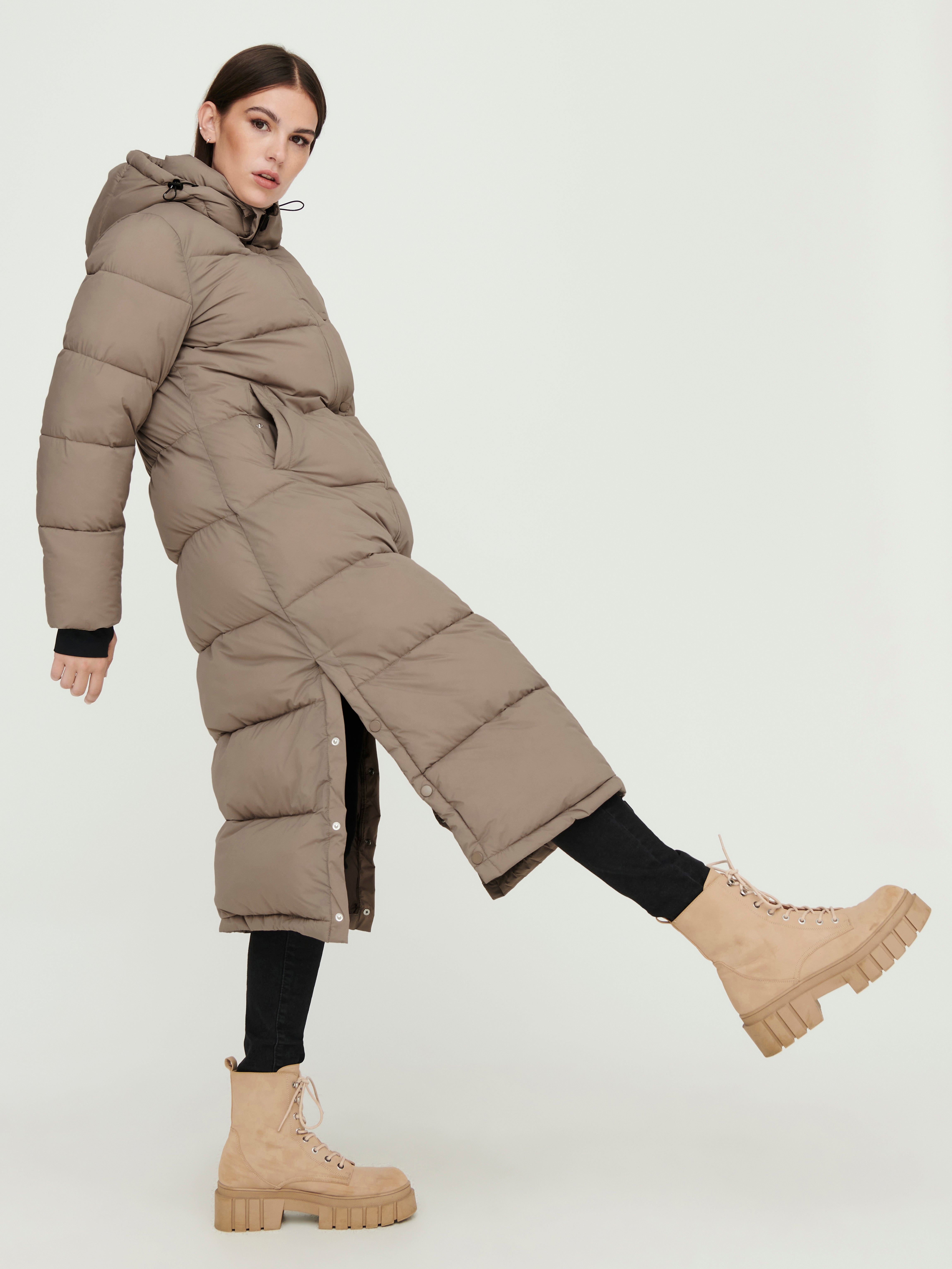 Grey long puffer on sale jacket