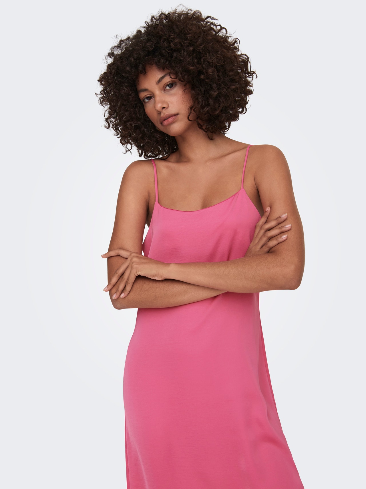 ONLY Normal geschnitten Rundhals Langes Kleid -Pink Power - 15287925