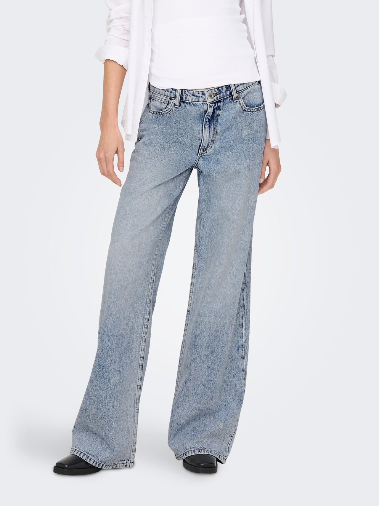 ONLY Jeans Wide Leg Fit Taille basse -Light Blue Bleached Denim - 15288221