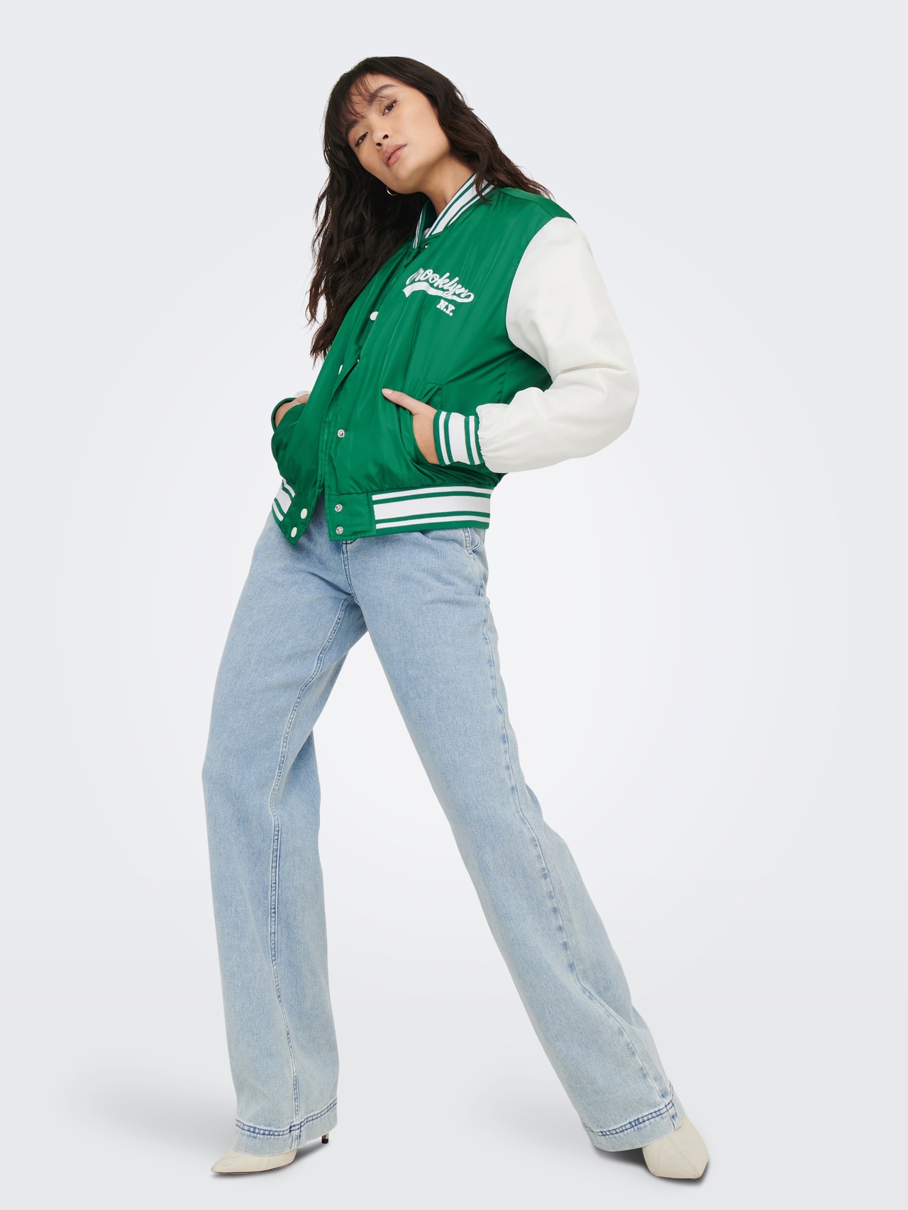 ONLY High stand-up collar Ribbed cuffs Otw Bomber -Green Jacket - 15288253
