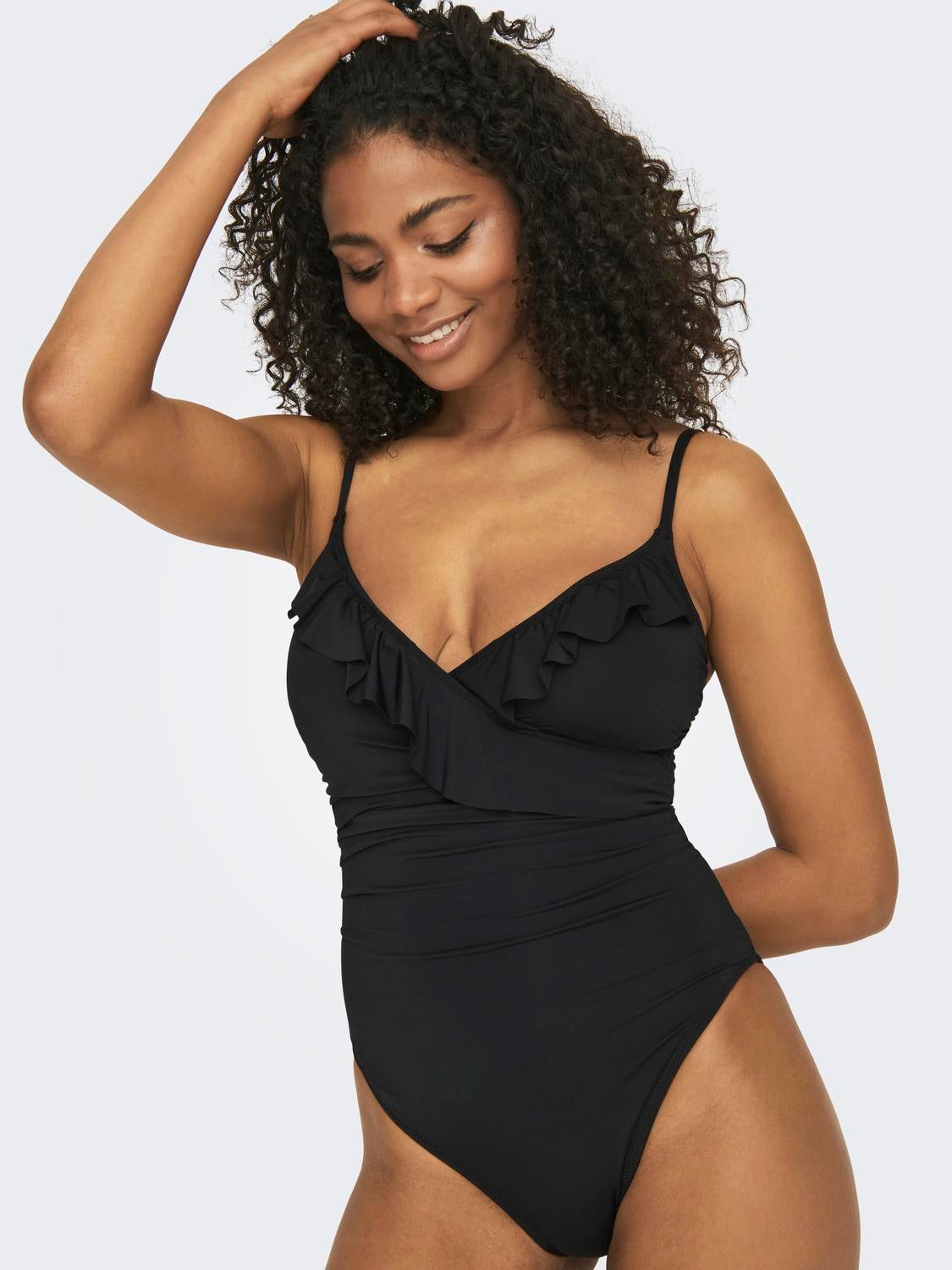 Swimsuit with ruffle detail Black ONLY