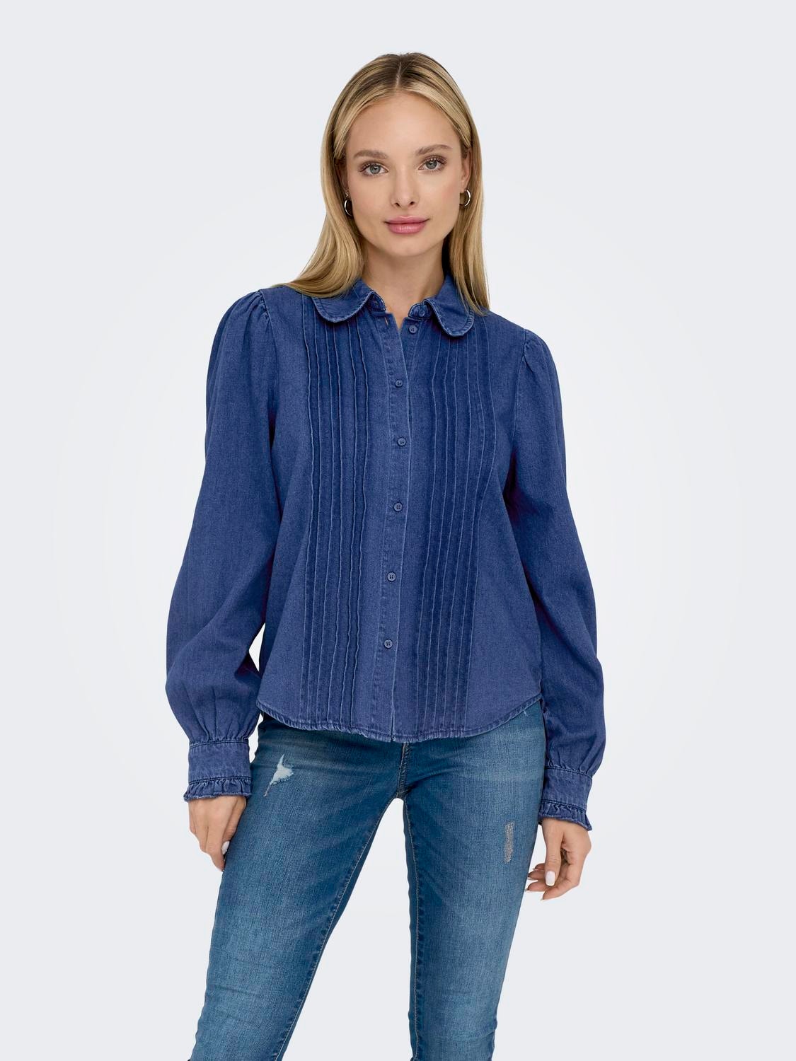ONLY Denim shirt with collar -Medium Blue Denim - 15288492