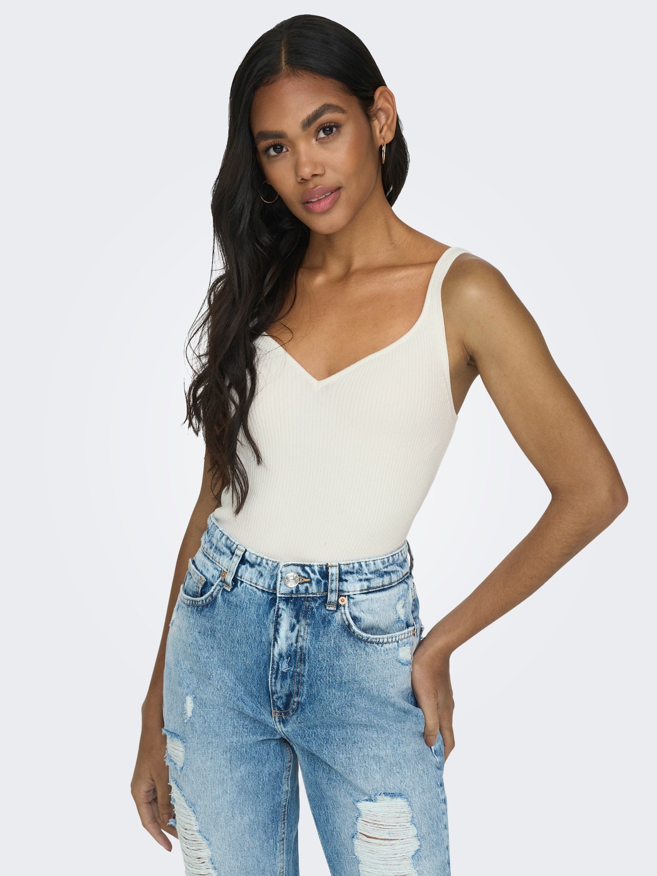 ONLY Square Neck Top -Cloud Dancer - 15288496