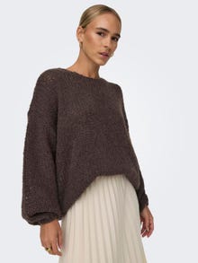 ONLY O-neck Solid colored Knitted Pullover -Chocolate Martini - 15288895