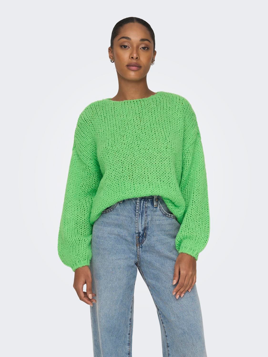 Relaxed Fit Round Neck Dropped shoulders Pullover Medium Green