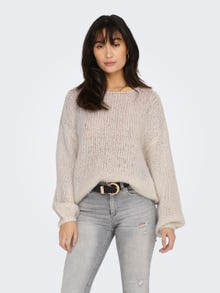 ONLY O-neck Solid colored Knitted Pullover -Pumice Stone - 15288895