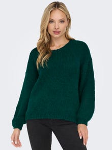 ONLY O-neck Solid colored Knitted Pullover -Dark Sea - 15288895