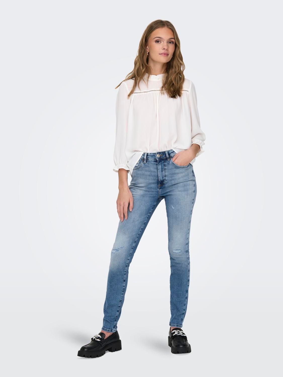 ONLY Krój skinny Wysoka talia Jeans -Light Medium Blue Denim - 15288957