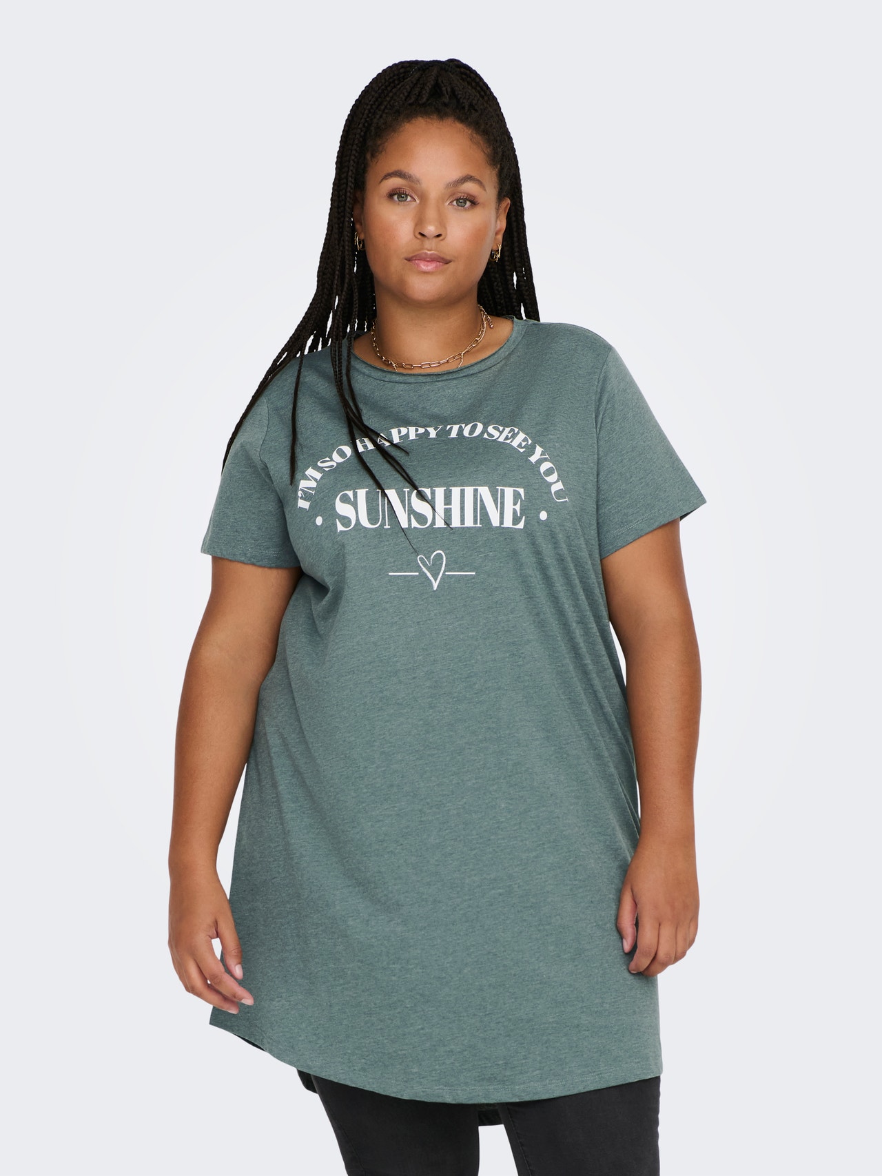 ONLY Curvy lang T-skjorte -Balsam Green - 15289125