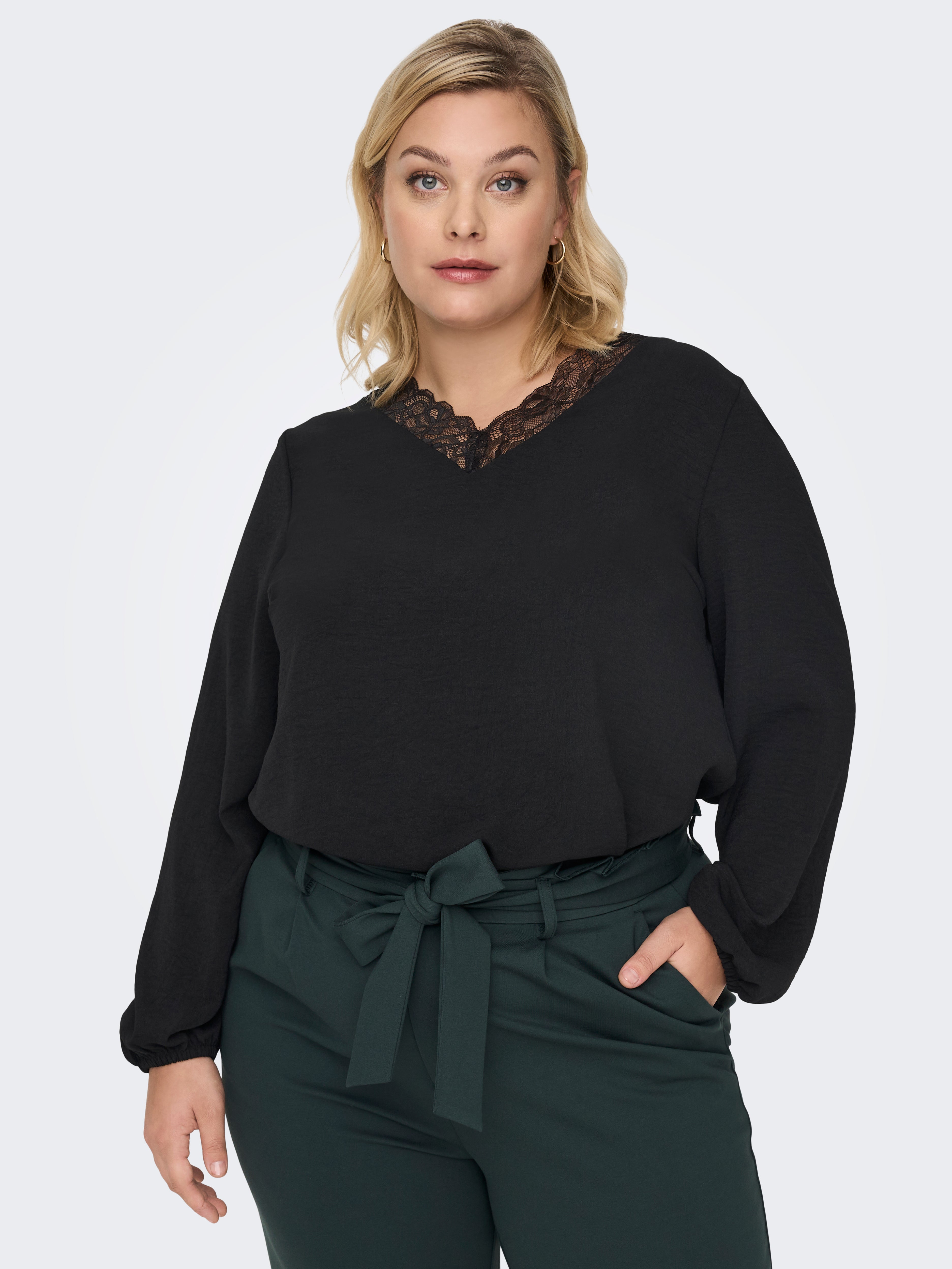 Regular Fit V-Neck Top, Black