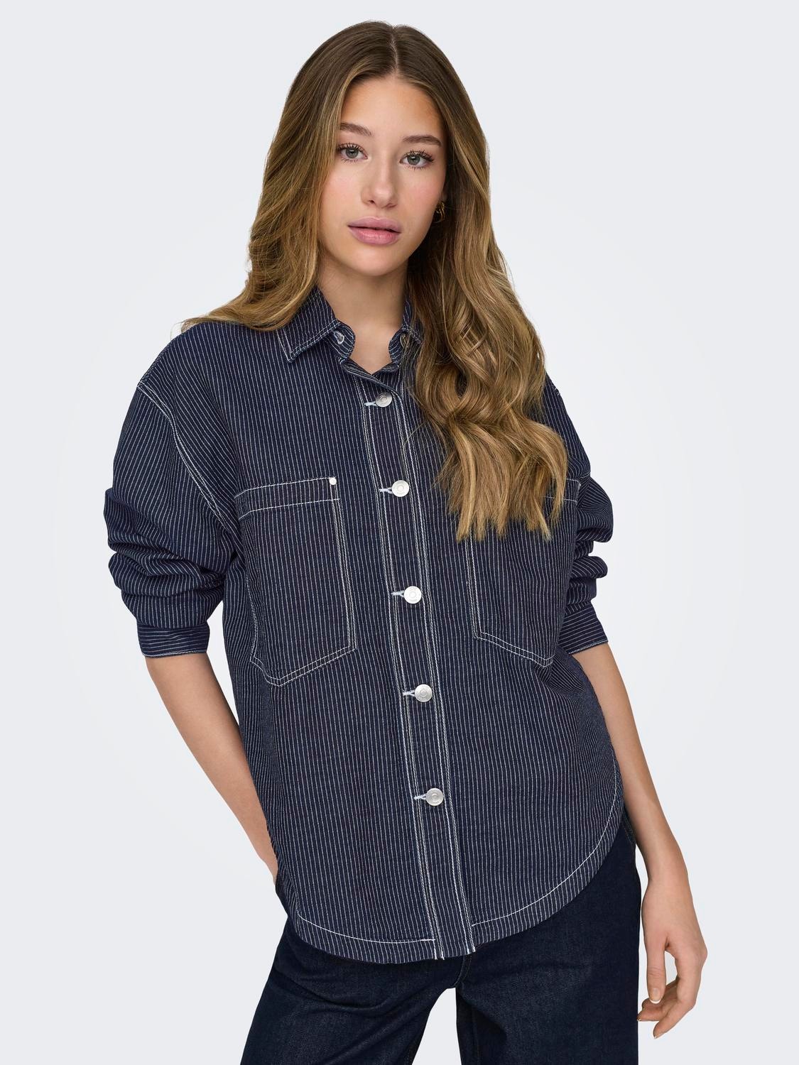ONLY Oversize Fit Shirt collar Buttoned cuffs Volume sleeves Shirt -Night Sky - 15289198