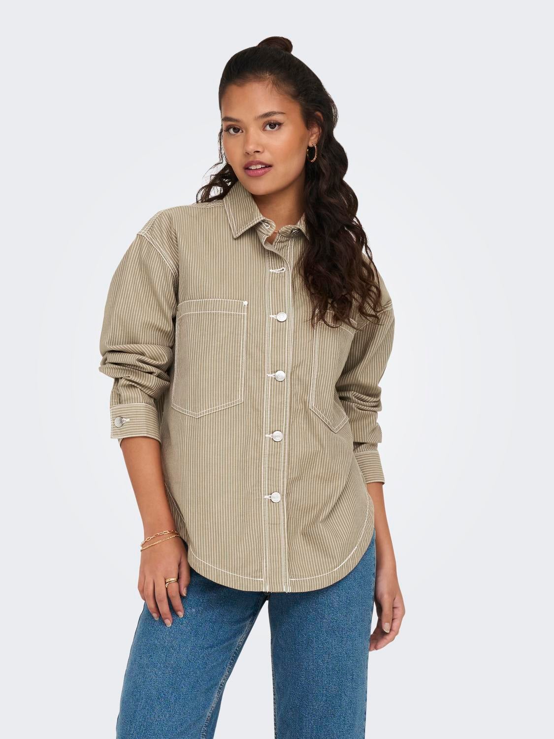 Striped denim best sale shirt womens