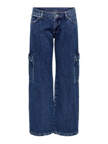 ONLY Weiter Beinschnitt Niedrige Taille Jeans -Dark Blue Denim - 15289232