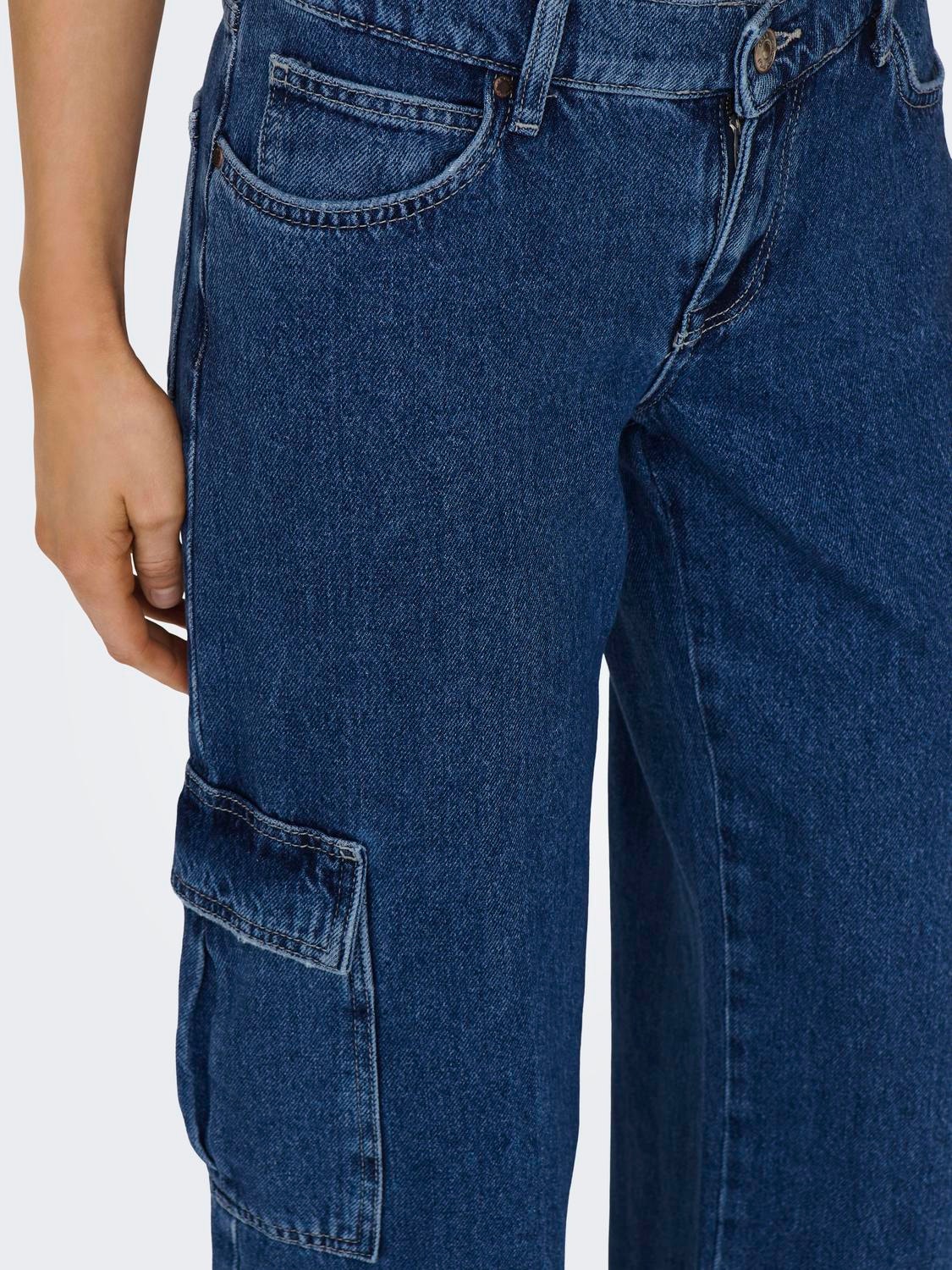 ONLHoney low waist wide leg cargo jeans, Dark Blue