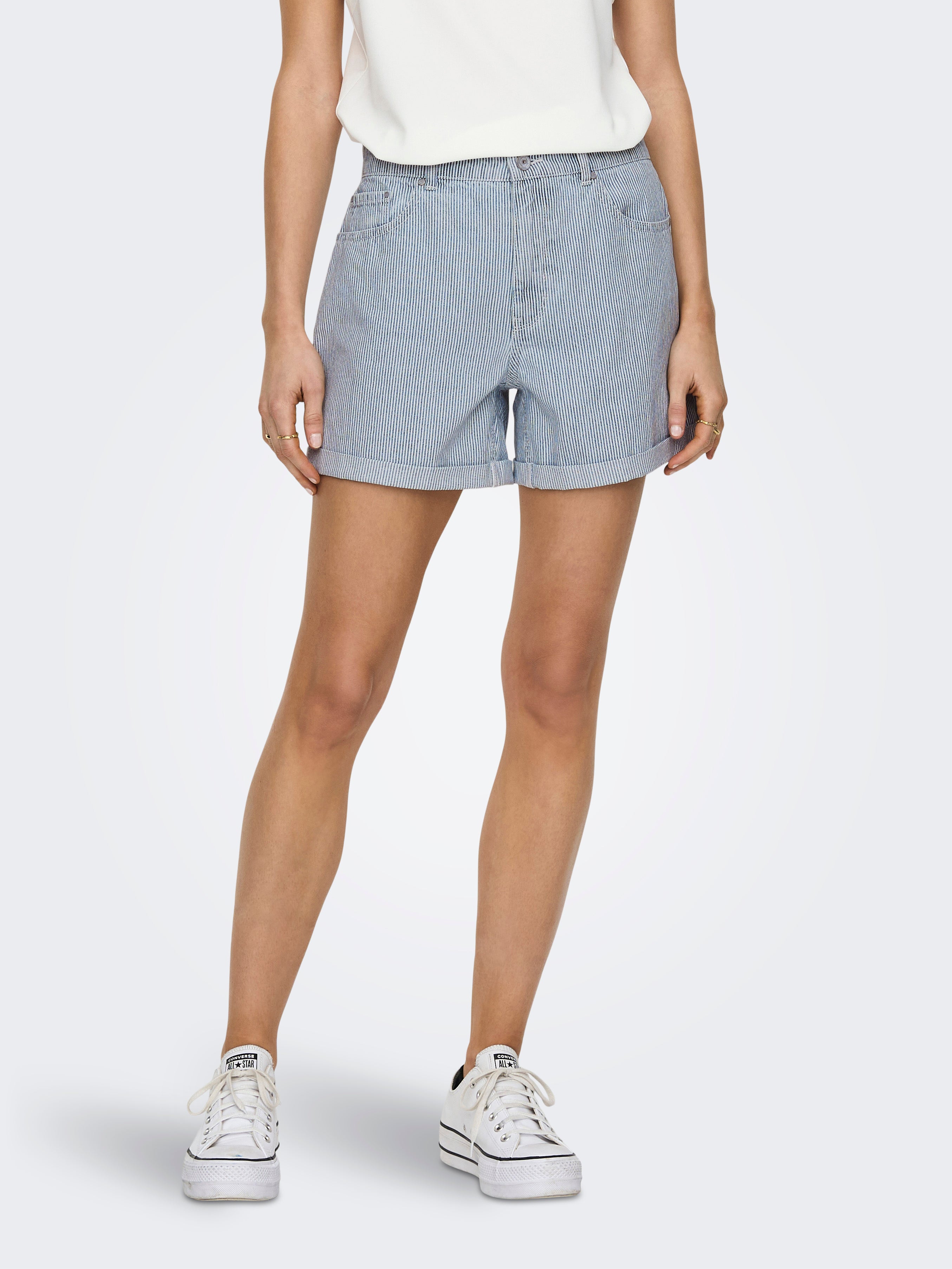 Pinstripe hot sale denim shorts