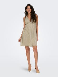 ONLY Normal geschnitten V-Ausschnitt Schmale Träger Kurzes Kleid -Brown Rice - 15289490