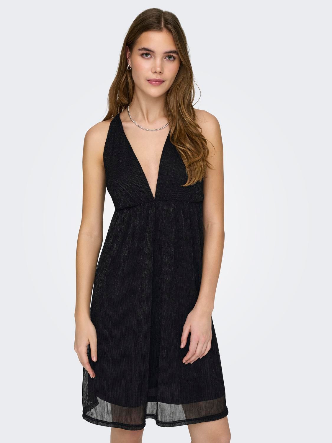 ONLY Mini V-Neck Dress With Glitter -Black - 15289490