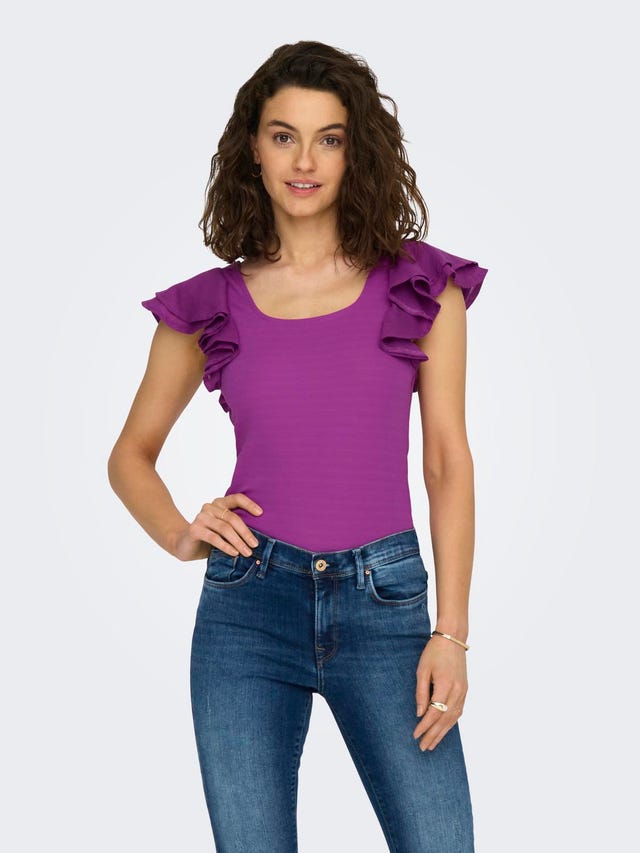 ONLY U-neck with frill detail - 15289547