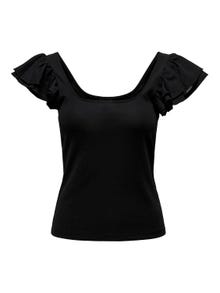 ONLY U-neck with frill detail -Black - 15289547